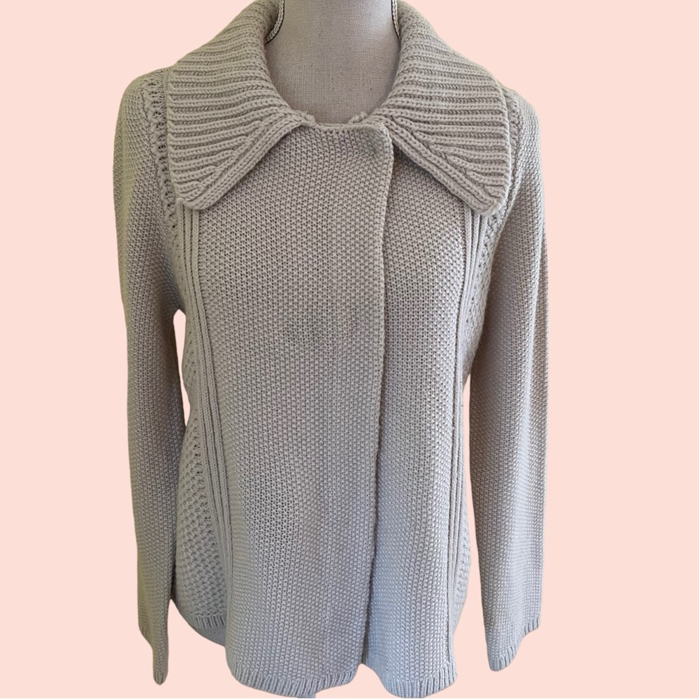 Chico's Cream Mixed Knit Snap Front Cardigan Sweater 1(8)M
